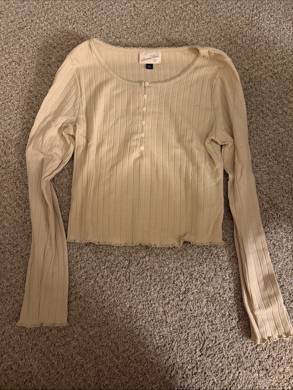 Universal Thread Beige Ribbed Henley Long Sleeve Top